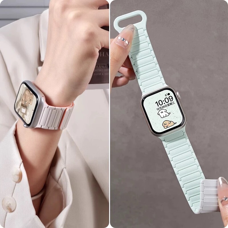 Suitable for Apple Iwatchs10 Watch Strap, Silicone Magnetic Three-Bead Loop Style Applewatch911 Generation Watch Strap