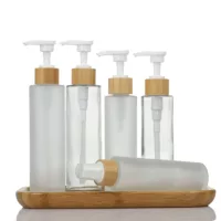 120ml150ml Длинный рот лосьон пресс бутылка прозрачный матовый шампунь для купания контейнер для розлива 24 зуба бамбук крышка