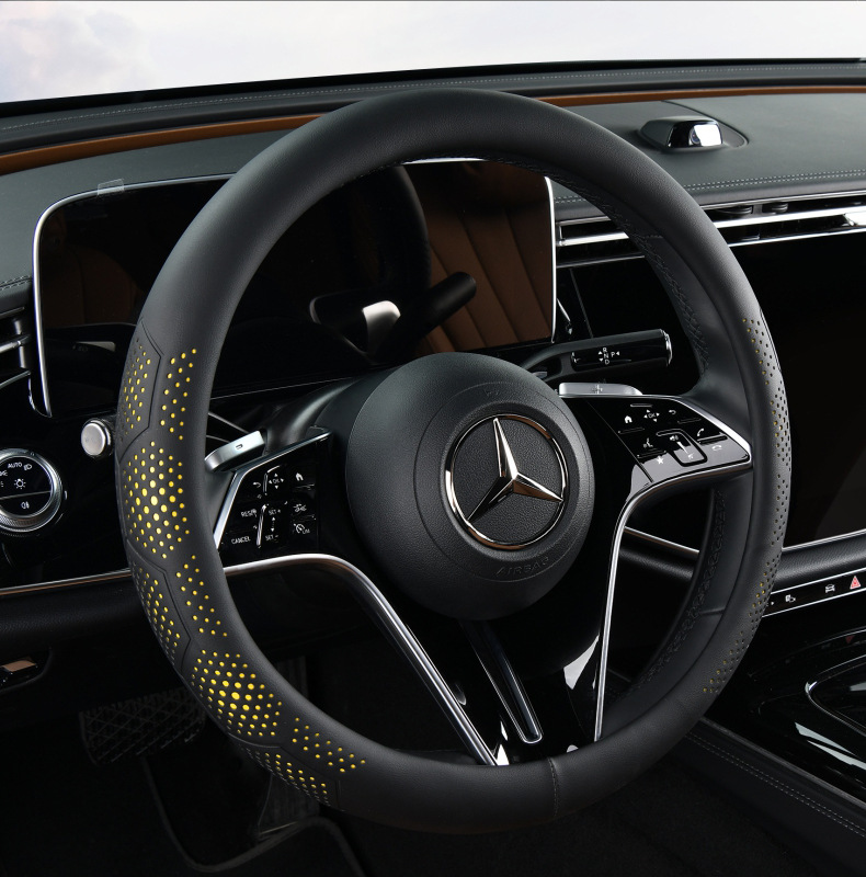 25 Years New All-Season Universal Ball Full Leather Stain-Resistant, Cool, Breathable, Sweat-Absorbent and Non-Slip Car Steering Wheel Cover