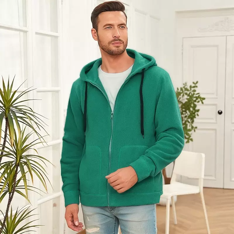 亚马逊新款摇粒绒外套男双面绒双口袋男式连帽卫衣大码保暖卫衣