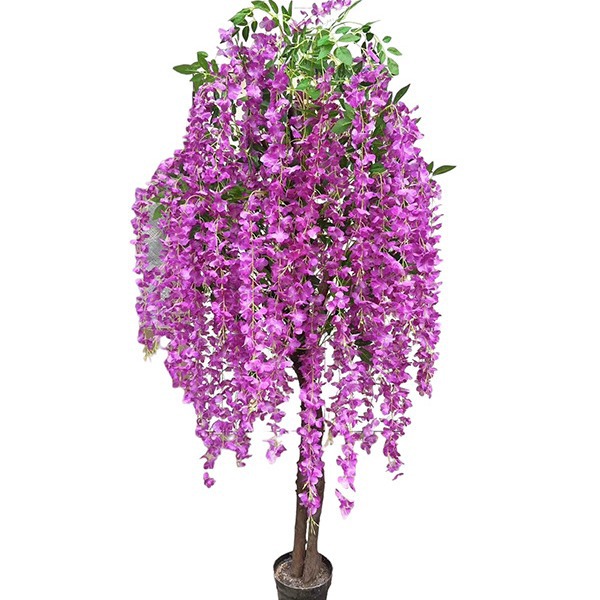 Simulación de árbol de flor de frijol centro comercial interior decoración de ventana de hotel bonsai artificial poste de madera maciza simulación de árbol de flor de frijol falso bonsai