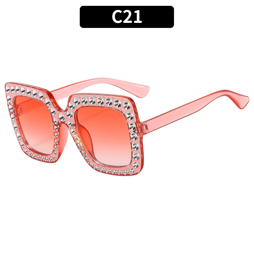 Retro Square Sunglasses, Multicolour European Style, Oversized Rhinestone Frame