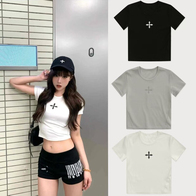 Sk Cross Classic Sports Tight Tee Stretch Printed Short Sleeve Top T-Shirt 25 Summer New Top