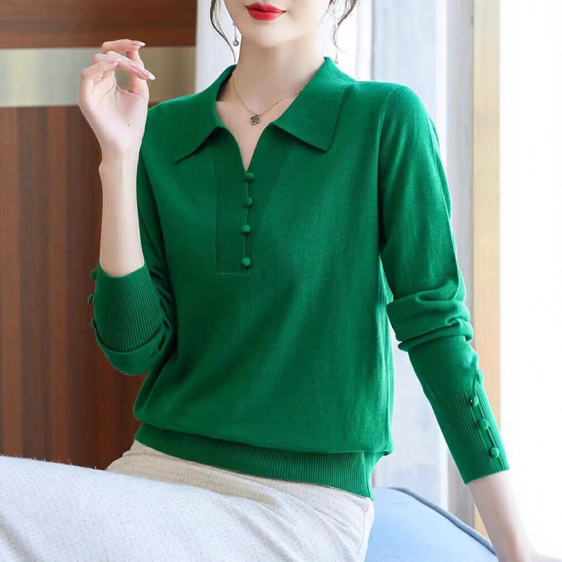 Lapel Knitwear Long-Sleeved Top Fashionable Mother's Autumn Clothing 2022 New Women's Autumn and Winter Bottoming Knitwear Spring & Fall Lapel Knitwear Long-Sleeved Top Fashionable Mother's Autumn Clothing 2022 New Women's Autumn and Winter Bottoming Knitwear Spring & Fall