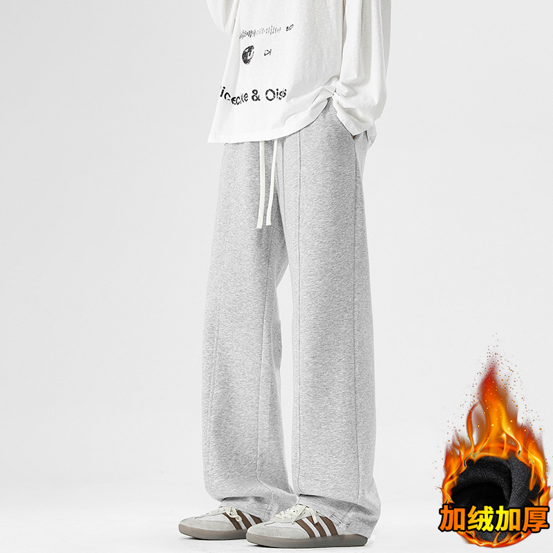 Men's Pants Autumn and Winter Slim Straight Casual Long Pants American Vibe Loose Sweatpants Youth Fleece Thickened