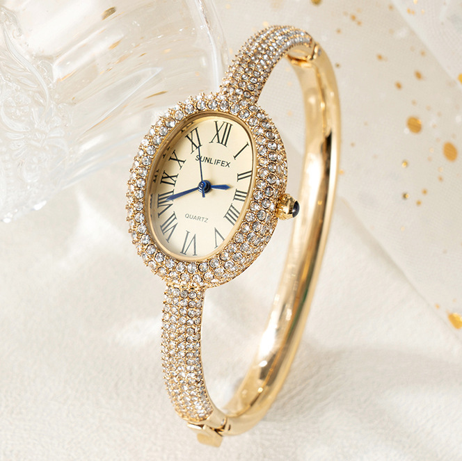Sunlifex New Full Diamond Bathtub Oval Bracelet Women's Watch Luxury Foreign Trade Hot Selling Wholesale Dropshipping