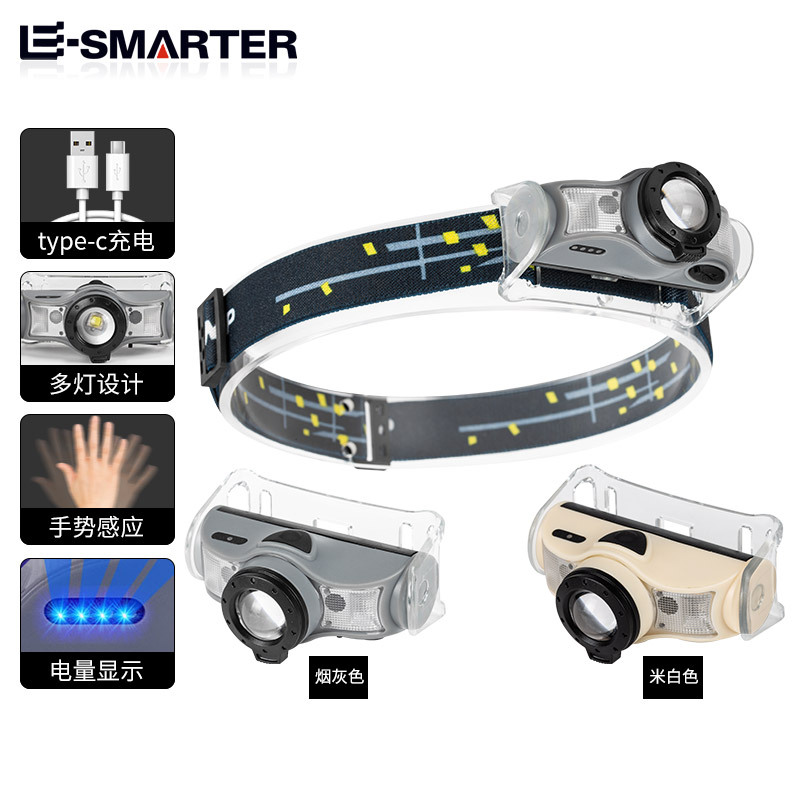 Transfronterizo nuevo LED linterna de luz fuerte mini multifunción lámpara de pesca lámpara de sensor inteligente de onda linterna montada en la cabeza