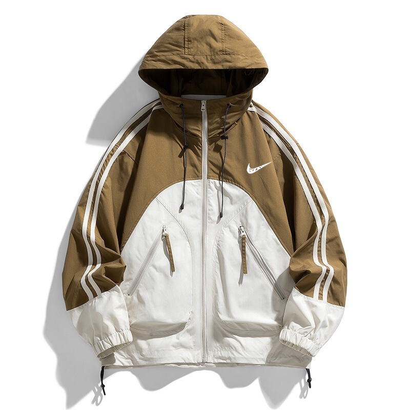 Cross-Border 2026 Autumn and Winter New Men's Trendy Color-Block Hooded Workwear Casual Jacket Windbreaker Coat Fashion