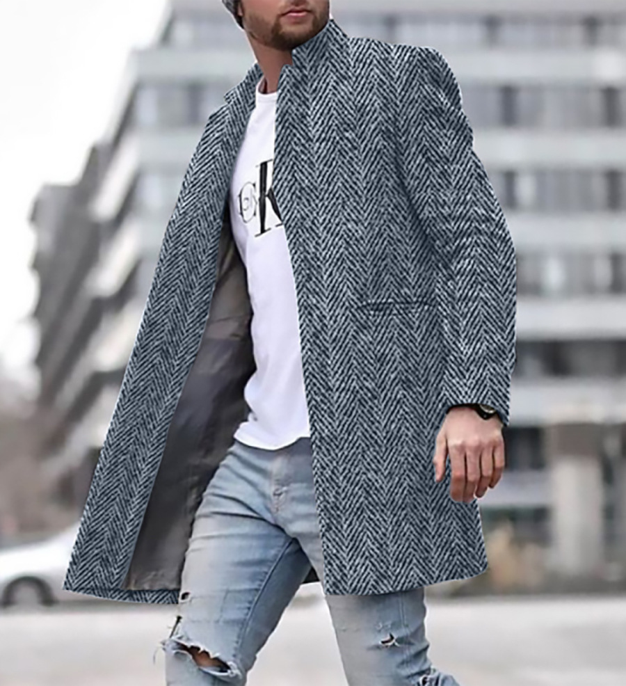 2024 europeo y americano de comercio exterior de otoño e invierno de los nuevos hombres de lana collar medio-longitud de la capa de bolsillo casual moda caliente