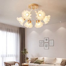 卧室吊燈法式奶油風玻璃餐廳燈北歐創意鈴蘭花實木客廳燈簡約現代
