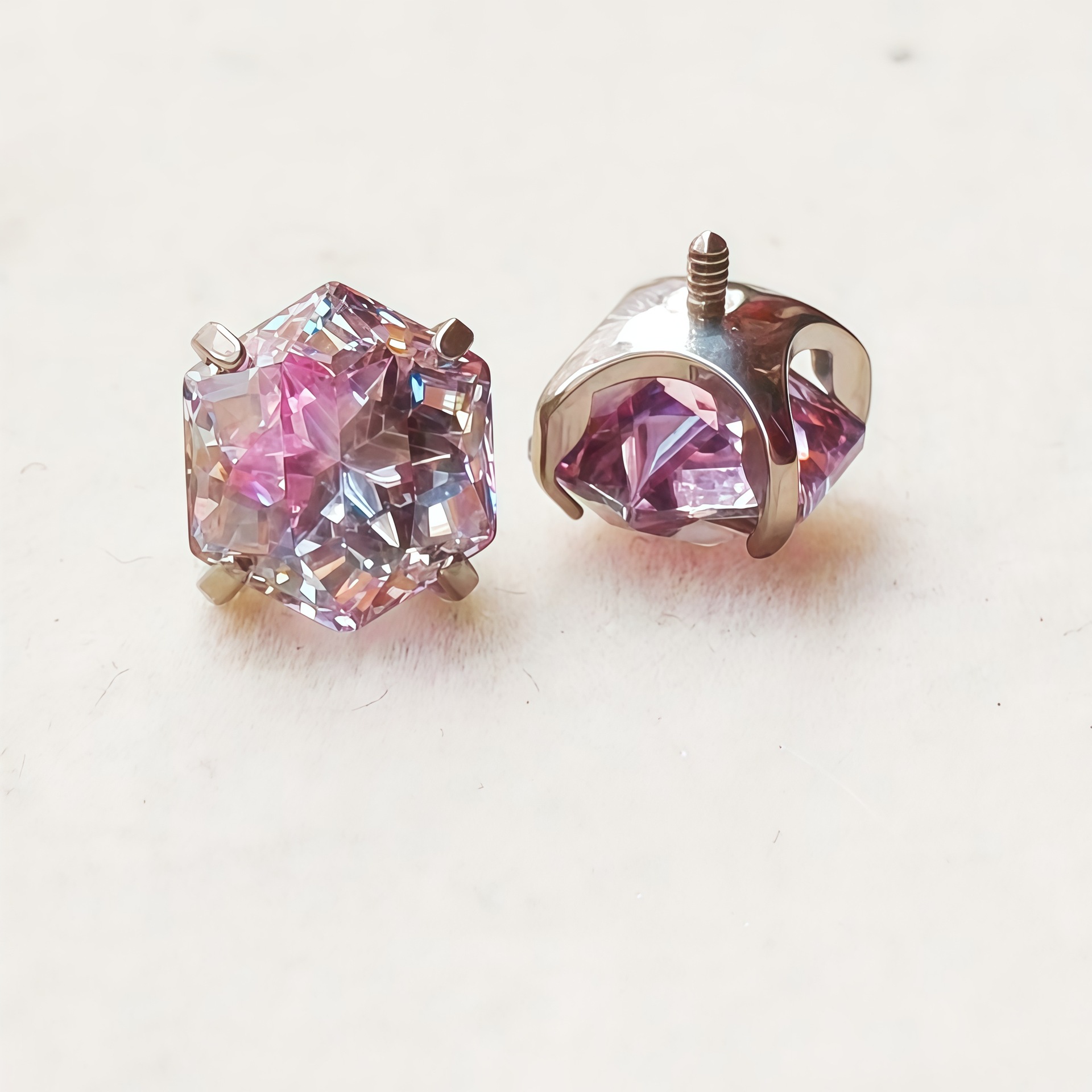 Titanium Alloy Gradient Color Plated Round-Bottomed Super Shiny Queen-Cut Hexagram-Cut Zirconia Stud Earrings for Cartilage detail image 12