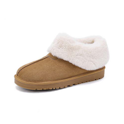 【Fashion】Sangpo Snow Boots for Women  Autumn/Winter New Plush Boots Leathery Fur Integrated Insulated Rounded Toe Semi-Drag