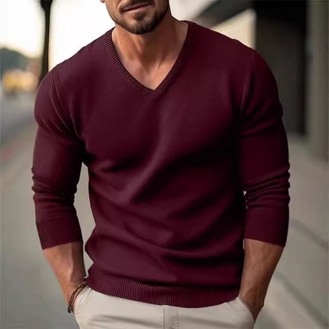 2024 neuer Herbst- und Winterpullover mit V-Ausschnitt und schmaler Passform, langärmelig, für Herren_voghion.com