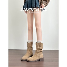 牛皮版~真皮美拉德短靴女新款复古马丁靴子粗跟堆堆靴西部牛仔靴