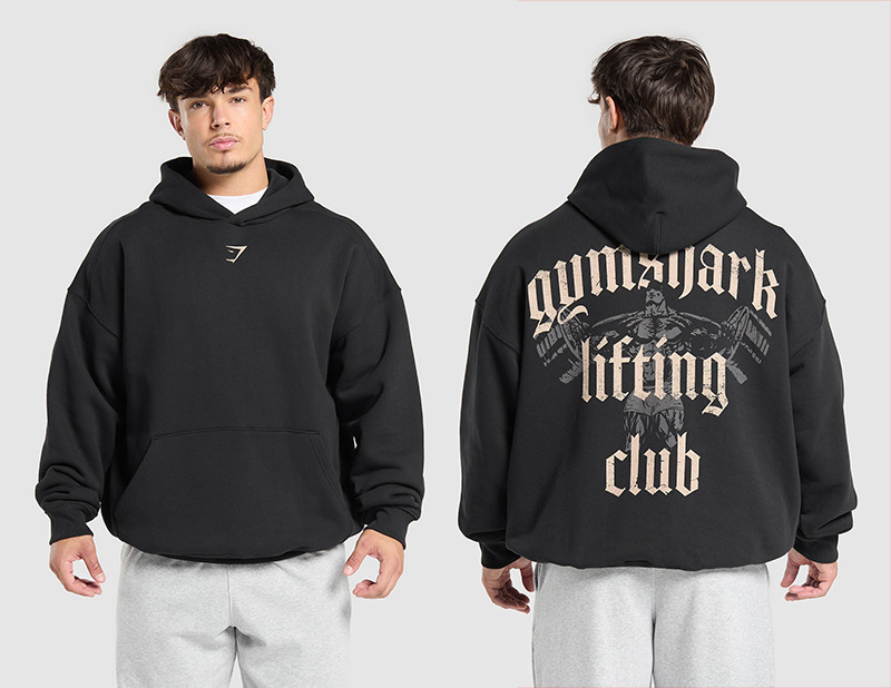 gymshark经典款大码肌肉男士重磅毛圈卫衣秋冬款运动健身鲨鱼卫衣|undefined