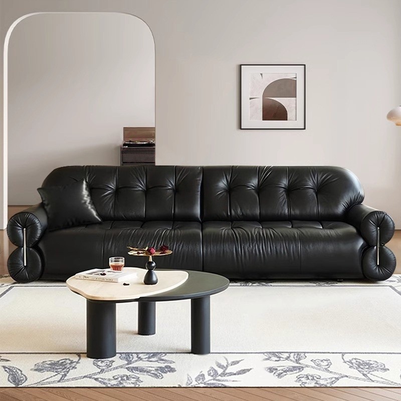 Brown Sugar Italian Minimalist French Retro Cloud Light Luxury Sofa Leather Sofa Electric Function Living Room Wall Sofa