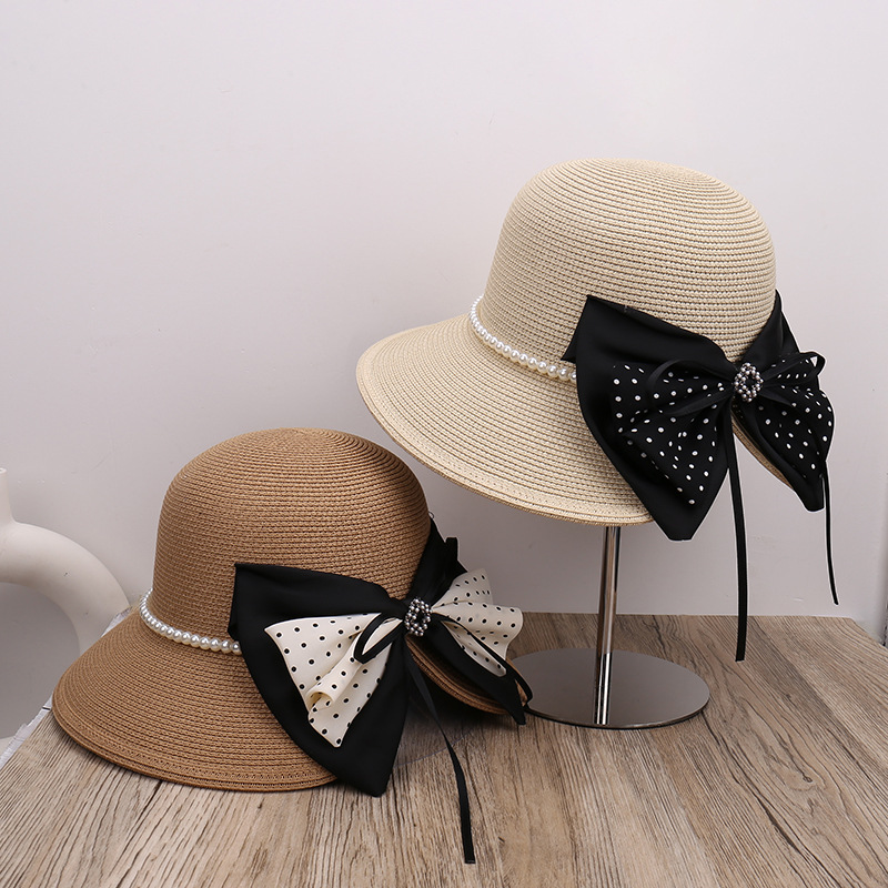 Fashionable elegant travel breathable comfortable sun hat pearl with…