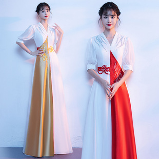 Color-Changing Chorus Performance Dress for Women, Slimming Host Conductor Gown, Red Song Recitation Competition Modern Costume Long Dress