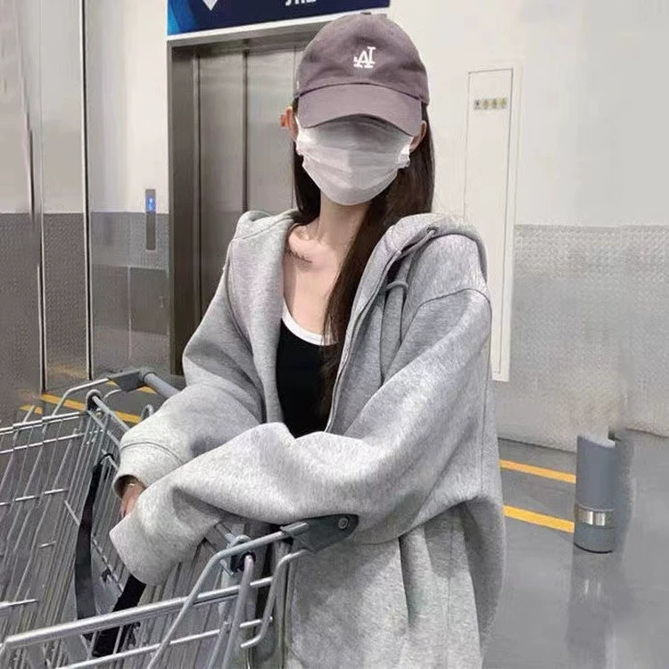 Ins Super Fire Свитер Женская тонкая куртка оверсайз с капюшоном, Модный корейский Свободный ленивый кардиган, топ на весну и осень