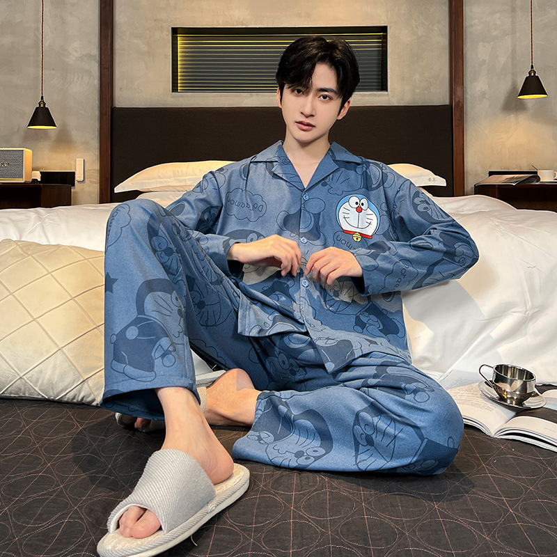 Derong Pajamas Men's Autumn and Winter Popular 2025 New Long-Sleeved Cartoon Cute Thickeneded Velvet Home Clothes in Stock
