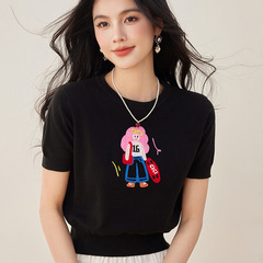 R4035少女の甘い夏の新型の大衆は色のBC姉妹の花のニットのドーパミンの刺繍のtシャツにぶつかります。