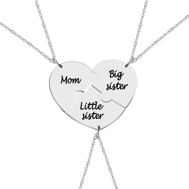 Rodinný darčekový set šperkov z dvoch, troch a štyroch kusov, kombinovaný s príveskom na kľúče, ktorý je možné gravírovať._voghion.com