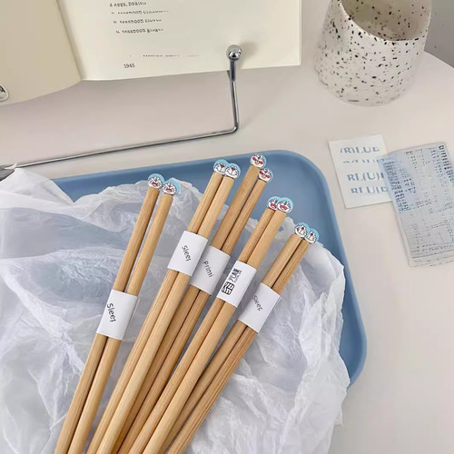 【Yuanjin Bamboo Wood】New Cute Cartoon Ins Style Household Dinging Cat Chopsticks High-End Unpainted Red Chopsticks 24cm