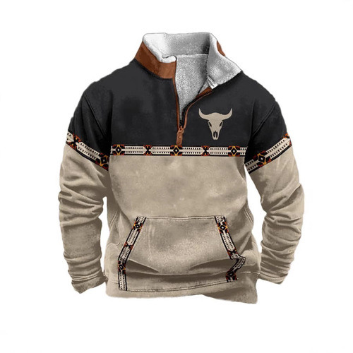 2024 Cross-border Amazon New Fashion Trend 3D Digital Printing Long Sleeve Stand Collar Semi-zip Hoodie