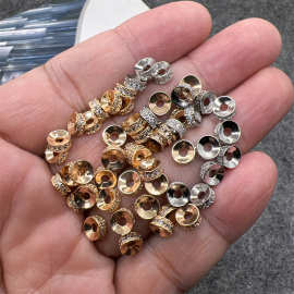 镀18K金色隔珠微镶钻圆形隔片DIY手工14K金色手链串珠材料辅料