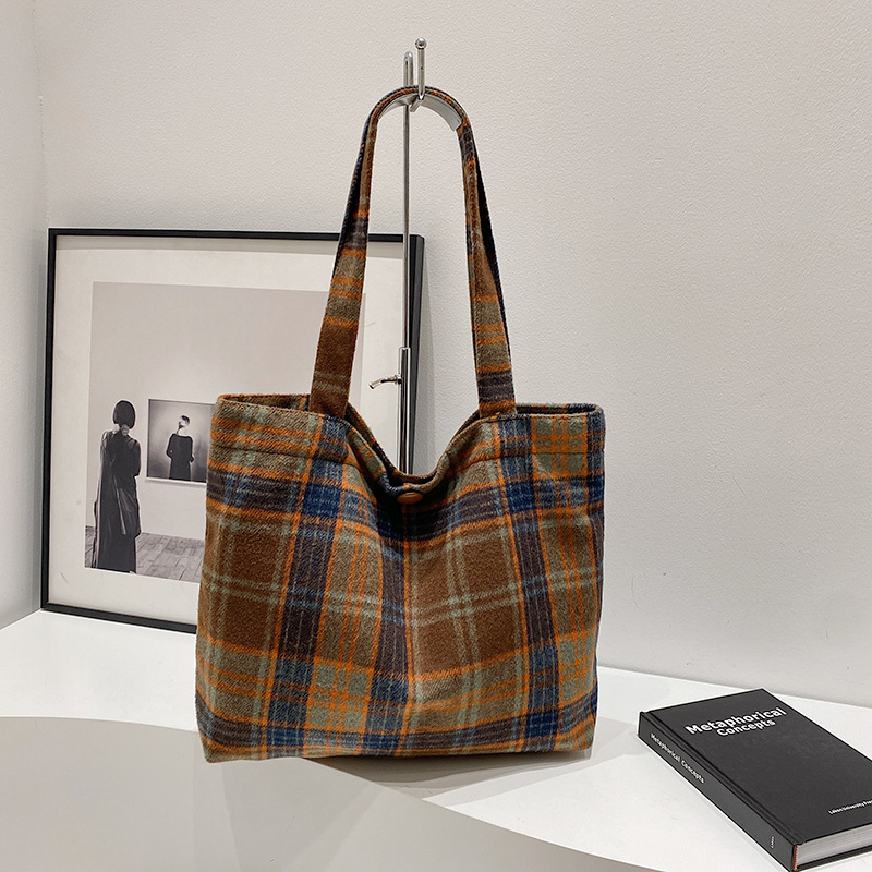 Otoño y invierno de gran capacidad bolso de hombro japonés bolso de cuadrícula de estilo universal bolso de lona de mujer bolso de viaje de estudiantes