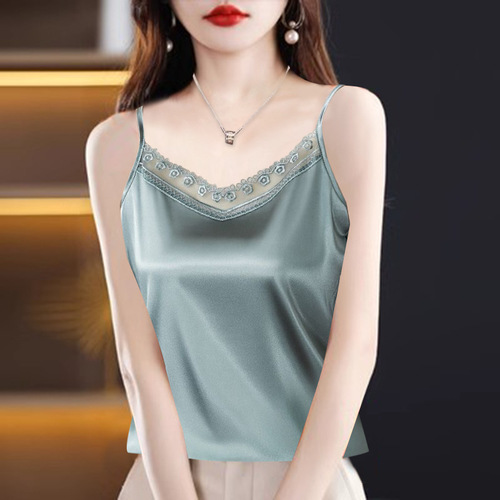 Women's Loose Oversized Backless Tank Top for Spring and Summer, Outerwear Slimming Strappy Lace Edge V-Neck Sleeveless Lingerie T-Shirt