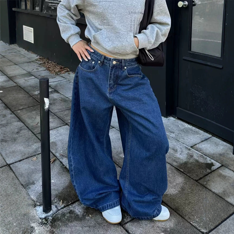 Vintage Washed Dark Blue Jeans for Men and Women, Spring and Summer Trendy Brand Cleanfit Drapey Straight-Leg Casual Pants Vintage Washed Dark Blue Jeans for Men and Women, Spring and Summer Trendy Brand Cleanfit Drapey Straight-Leg Casual Pants