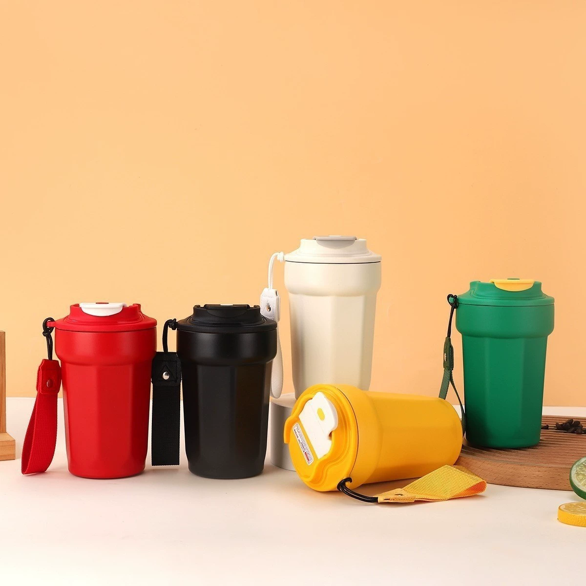 Восьмиугольная кофейная чашка из нержавеющей стали 316, двухслойная вакуумная изолированная чашка с веревкой для переноски, подарочная чашка для офиса, портативная чашка