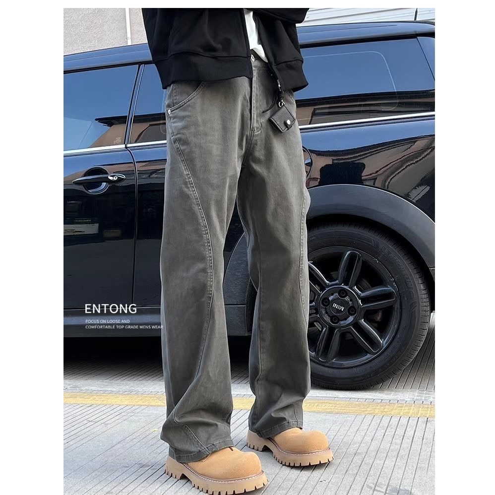 Men's Trendy High Street Distressed Patchwork Cargo Pants American Street Style Loose Straight Leg Casual Trousers_mkmklike.com