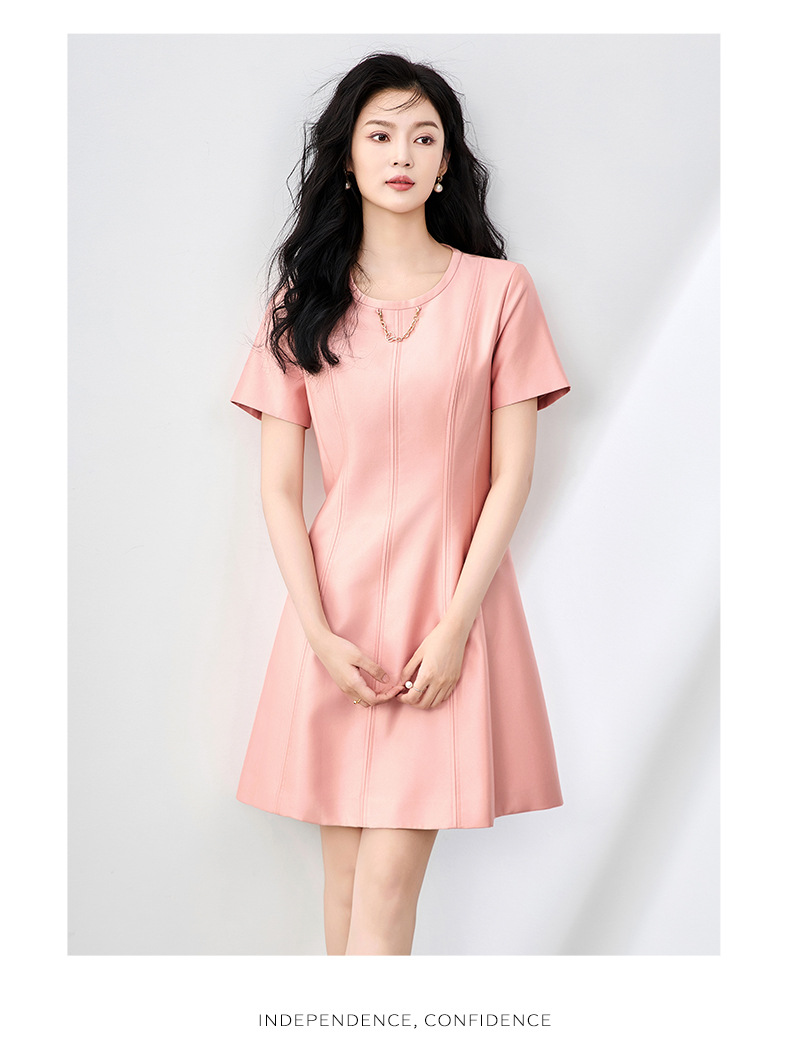Váy cổ tròn tay ngắn suông midi thanh lịch đi làm — Màu đen chi tiết 12