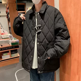 菱形格棉服男士冬季外套加厚防水棉衣潮牌痞帅高级感冬装袄子宽松