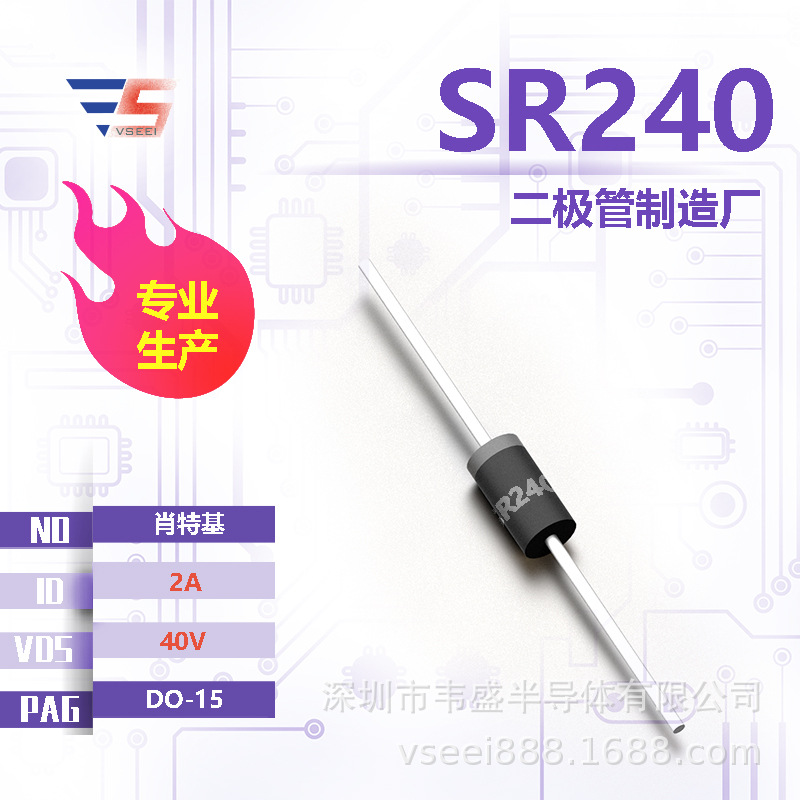 SR240 肖特基二极管DO-15 40V 2A 全新原厂厂家现货供应