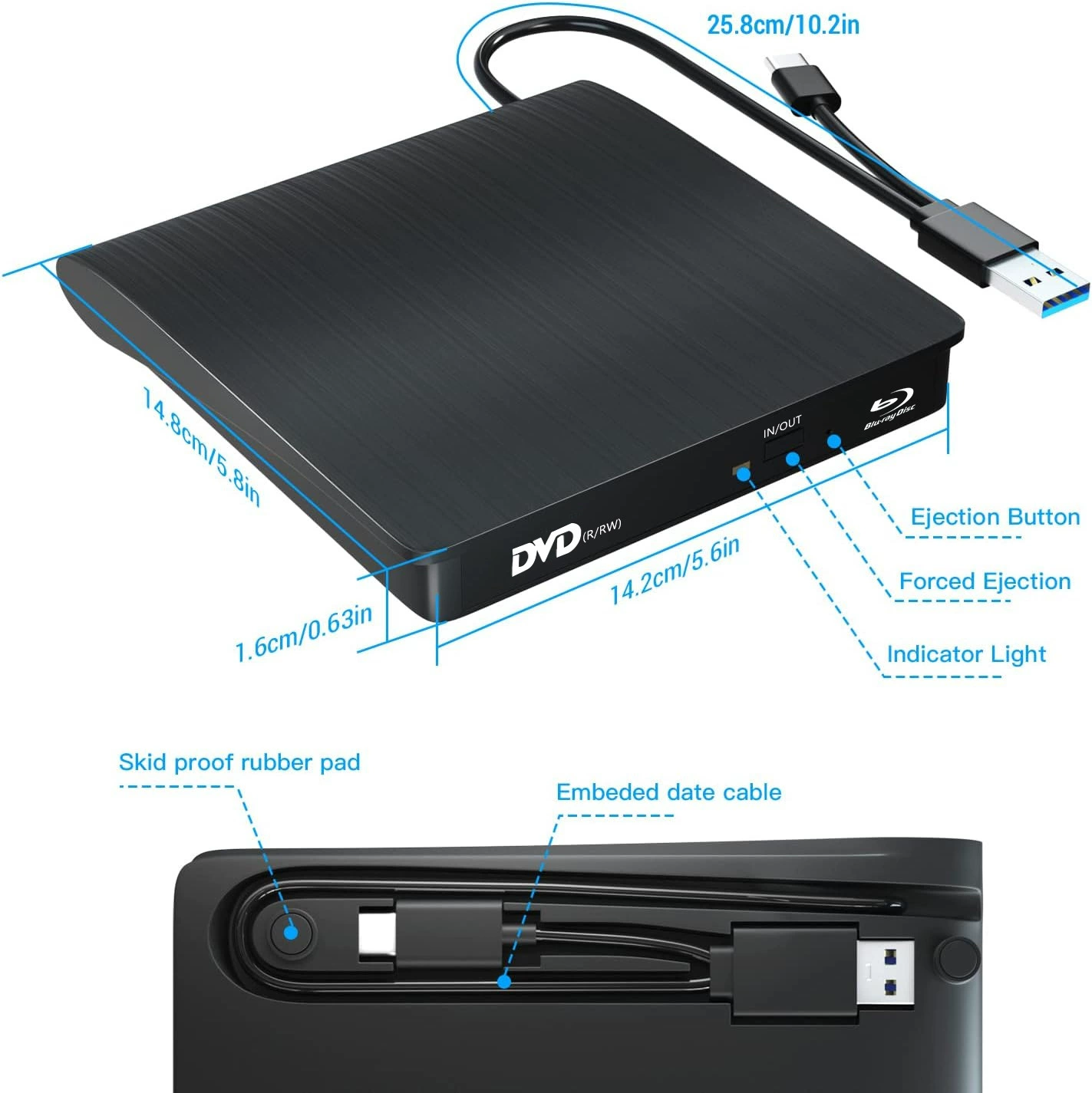 Mobile Blu-ray optical drive USB external computer Blu-ray burner desktop notebook external optical drive can read and write BD