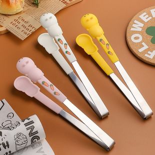 Kitchen Food Tongs Food-Grade Anti-Scald Barbecue Tongs Stainless Steel Non-Slip Steak Frying Tongs Cute Hands-Free Potato Chip Tongs