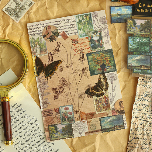 Human Messenger Handbook Retro Stamp Goo Card Sticker Children's Handbook DIY Material Sticker Whole Package Set Wholesale