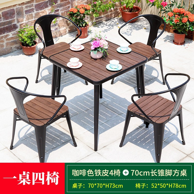 Mesa y silla de madera de plástico al aire libre balcón de madera anticorrosivo exteriores cafetería leche y té patio mesa y silla de ocio al aire libre set
