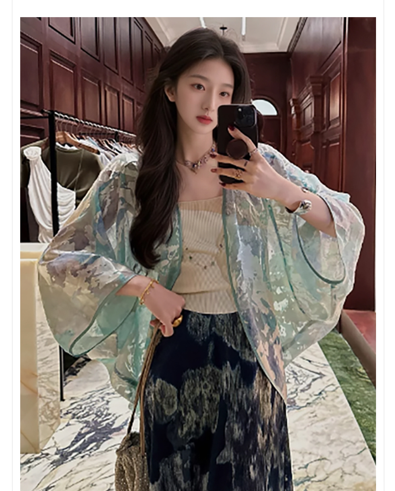 Áo khoác cardigan nữ thêu họa tiết dân tộc, chất rayon mỏng, phong cách Trung Quốc nhẹ nhàng — Xanh bạc hà, Vàng chanh chi tiết 2