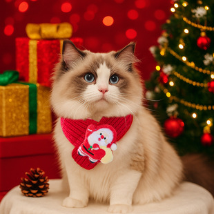 In-Stock Cross-Border Popular Pet Accessories from the Source Factory: Collection of Cartoon Yarn Scarves for Small Dogs and Cats for Christmas and Holidays