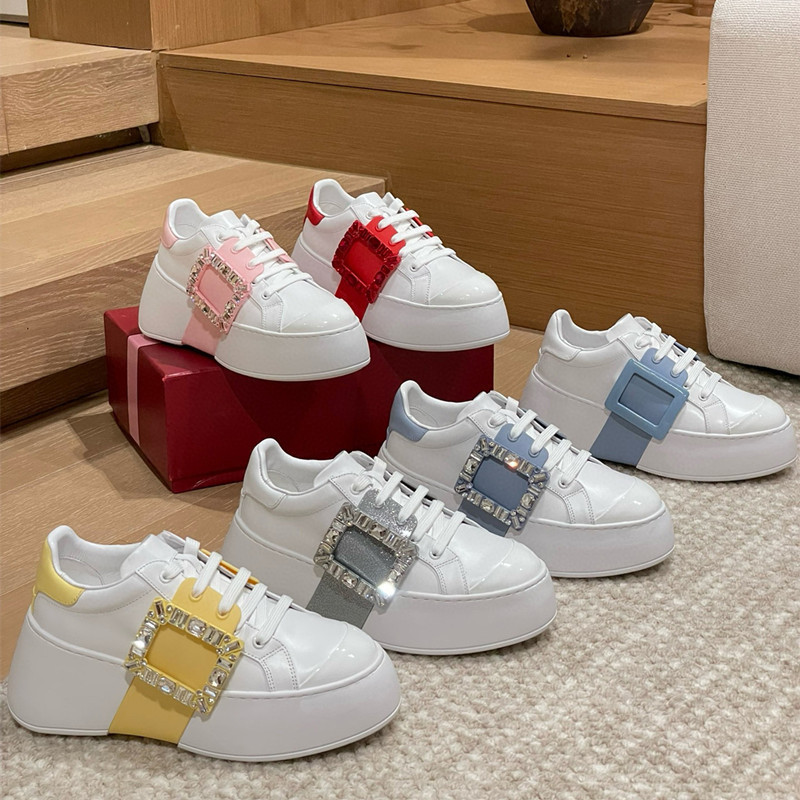 唐燕8CM厚底増高スクエアバックルダイヤモンド付き白スニーカー レディース 本革万能プラットフォームシューズ カジュアルシューズ トレンド人気商品|undefined