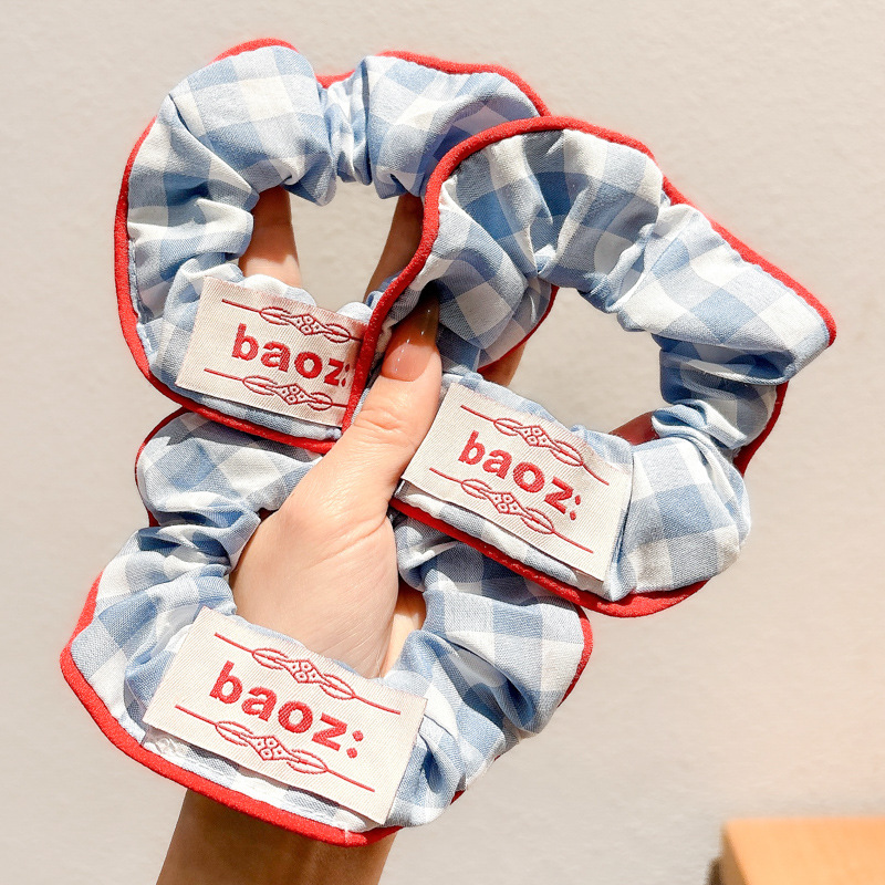 Rojo y azul coreano color de contraste anillo de cabello de intestino azul cuadrado correa de banda adorable niño curioso cabello de cola de caballo nuevo accesorio de cabello para mujeres