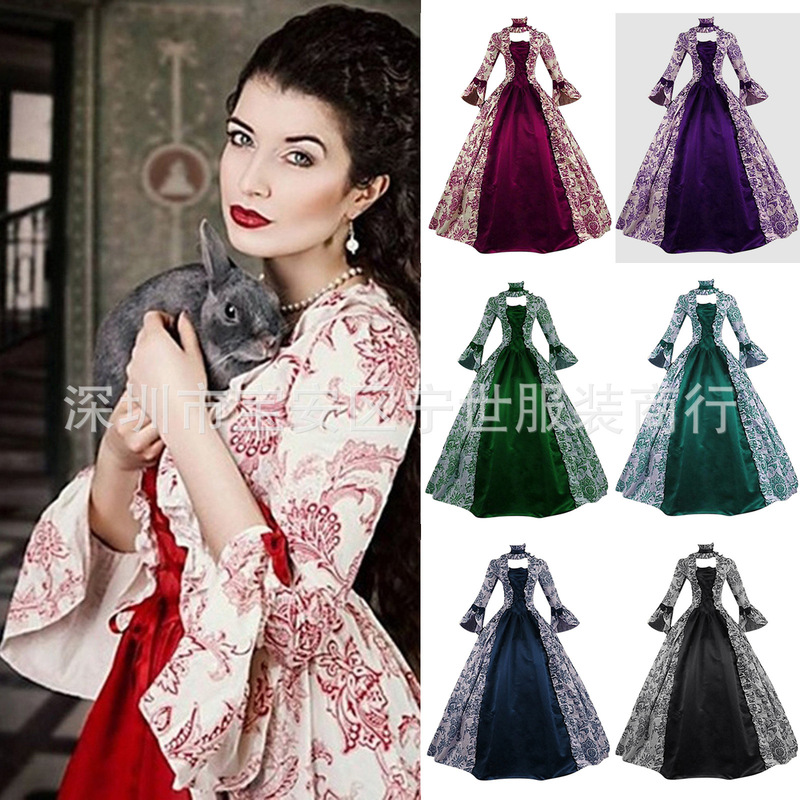 In-Stock European-Style Court Vintage Dress Performance Costume Cosplay Outfit Noble Evening Gown for Women