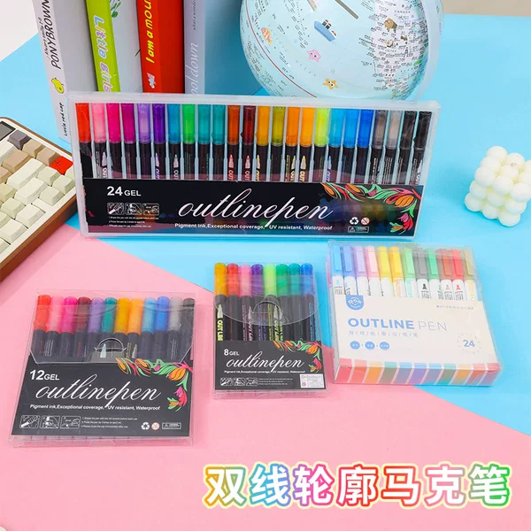 Amazon Creative Double Line Outline Marker Large Capacity Quick-Drying Impermeable Color Pen Children's Painting Graffiti Pen