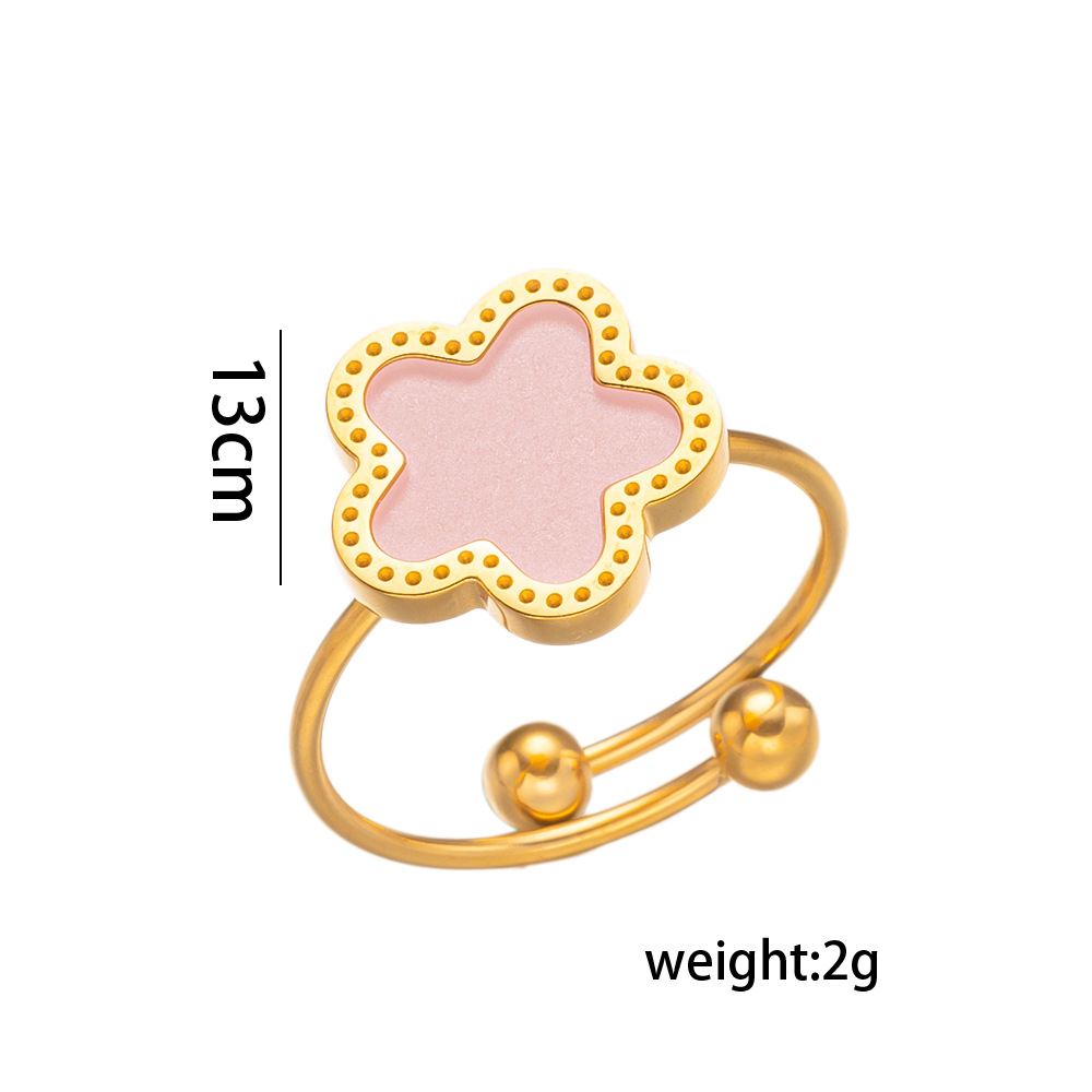 Five leaf flower ring Titanium steel five leaf clover ring Lucky five leaf flower ring _voghion.com