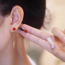 四叶草耳线女轻奢时尚经典高级感长款耳钉精致百搭小众耳饰潮饰品