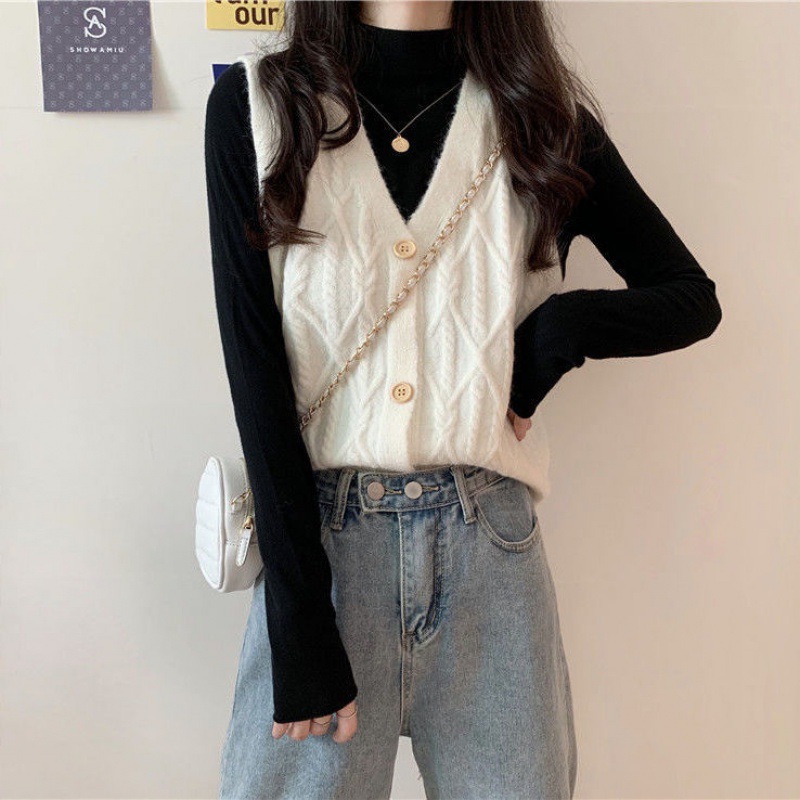 Cardigan de punto de cuello en V de botón único, chaleco de primavera y otoño, nuevo suéter de color sólido coreano, chaleco de caballo, clip de caballo image 5